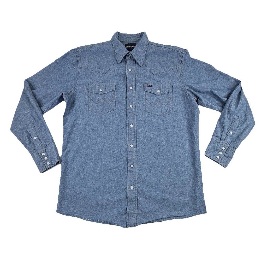Wrangler Cowboy Cut Long Sleeve Western Snap Chambray Work Shirt Men's 17.5 x 37